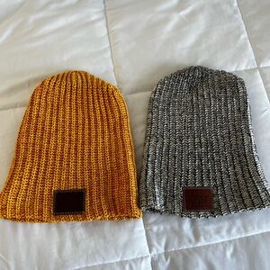 Love Your Melon Mustard and Charcoal Knit Beanies